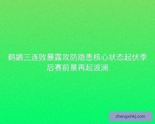 鹈鹕三连败暴露攻防隐患核心状态起伏季后赛前景再起波澜